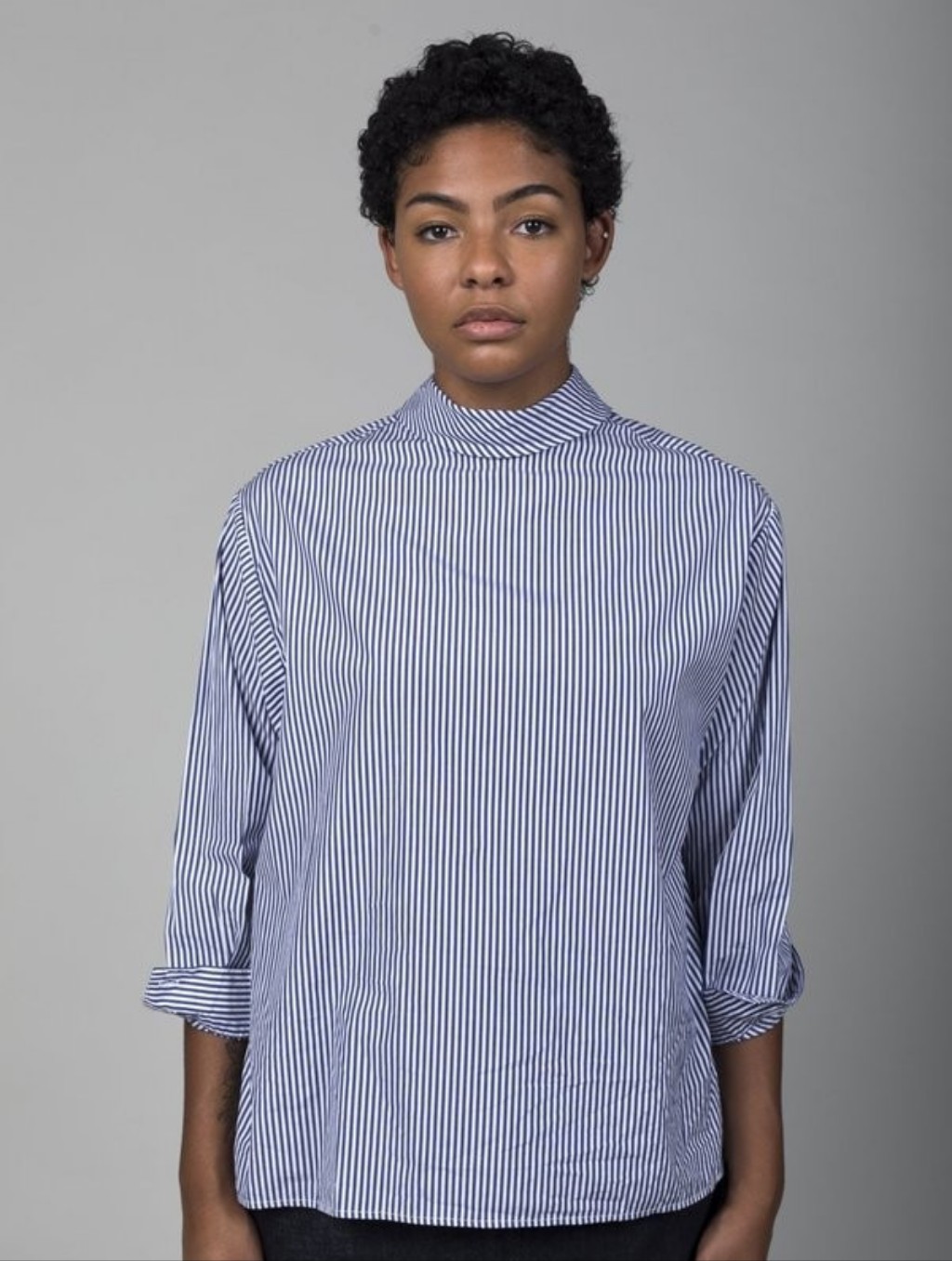 Jesse Kamm Box Turtleneck Blouse - Thin Stripe